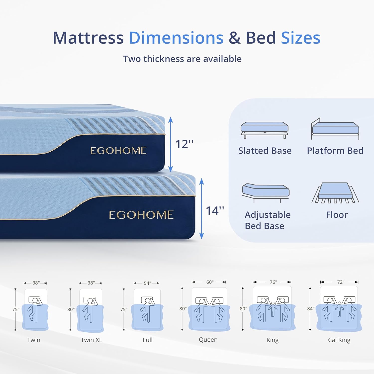 EGOHOME 14 Inch King Size Mattress in a Box, Copper Gel Memory Foam for Cool Sleep, Fiberglass-Free, Pressure Relieving, Medium Firm, CertiPUR-US Certified, 80''L x 76''W