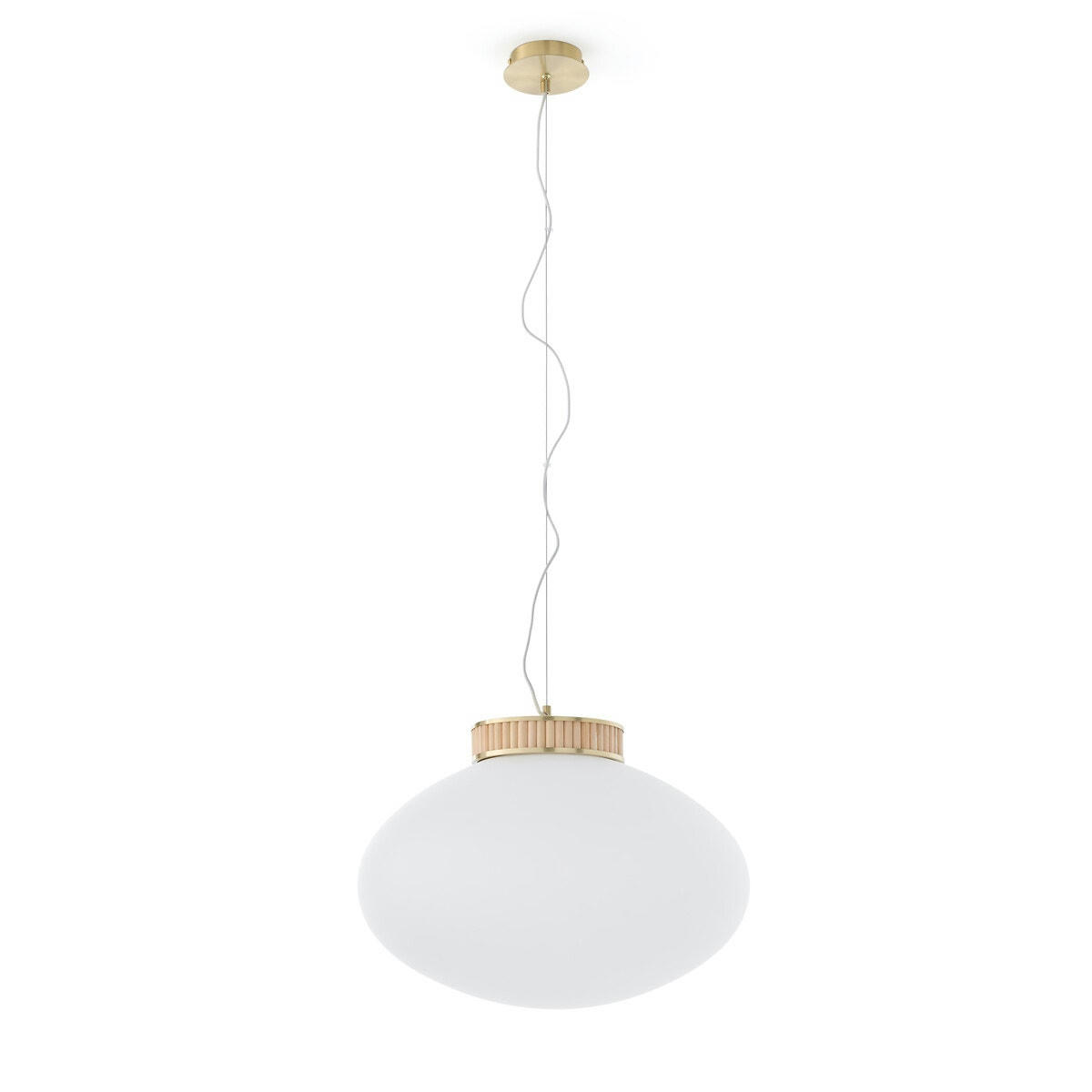 Suspension laiton, bambou et verre opaline, Dolce
