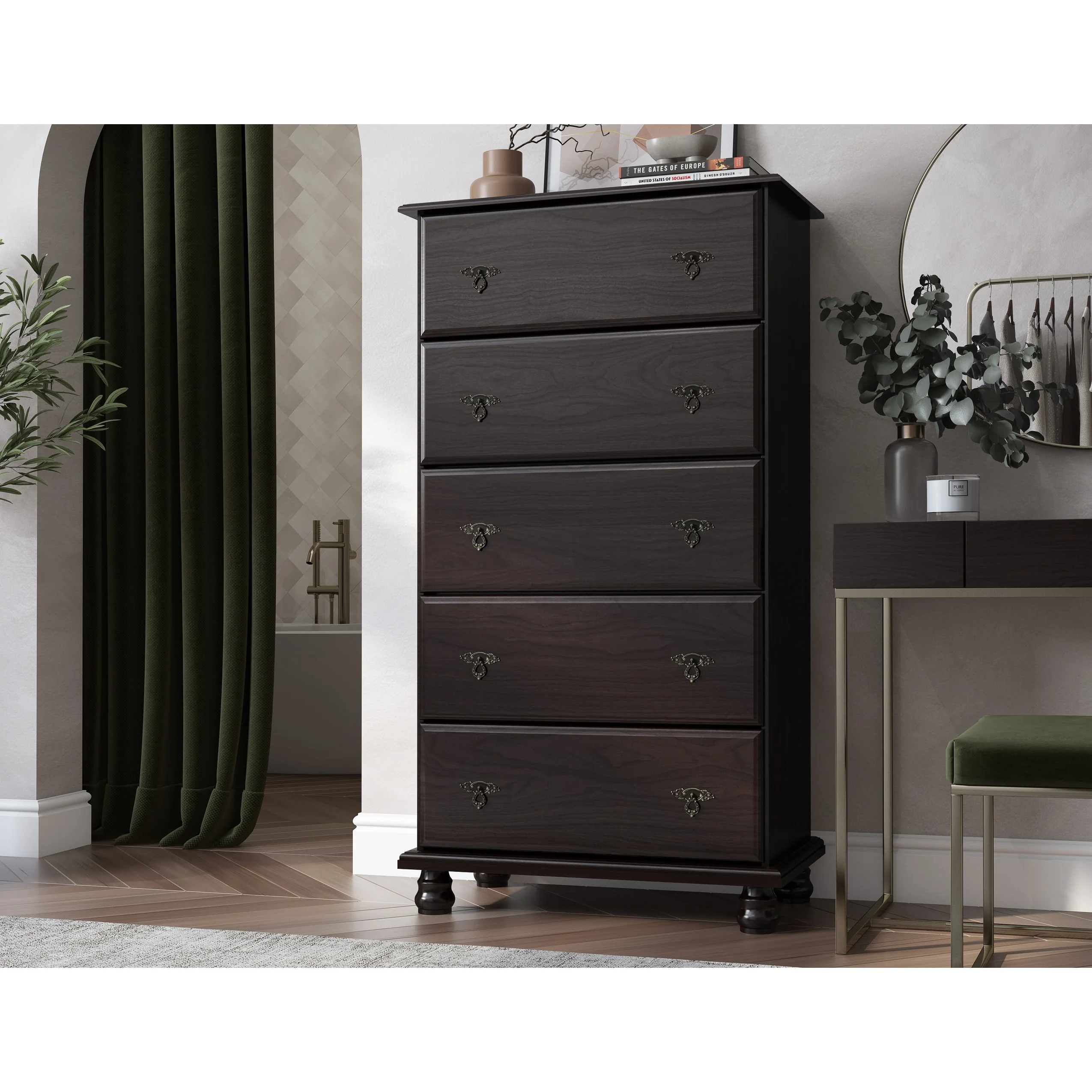 100% Solid Wood Traditioinal Kyle 5-Jumbo Drawer Chest by Palace Imports