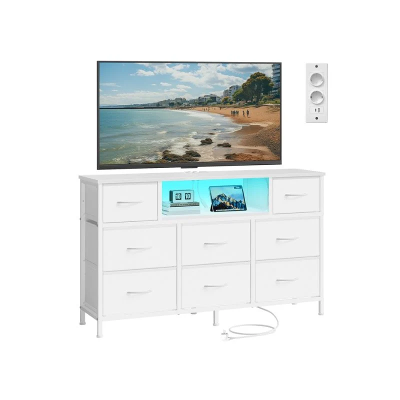 Commode à tiroirs en tissu avec éclairage LED et prises