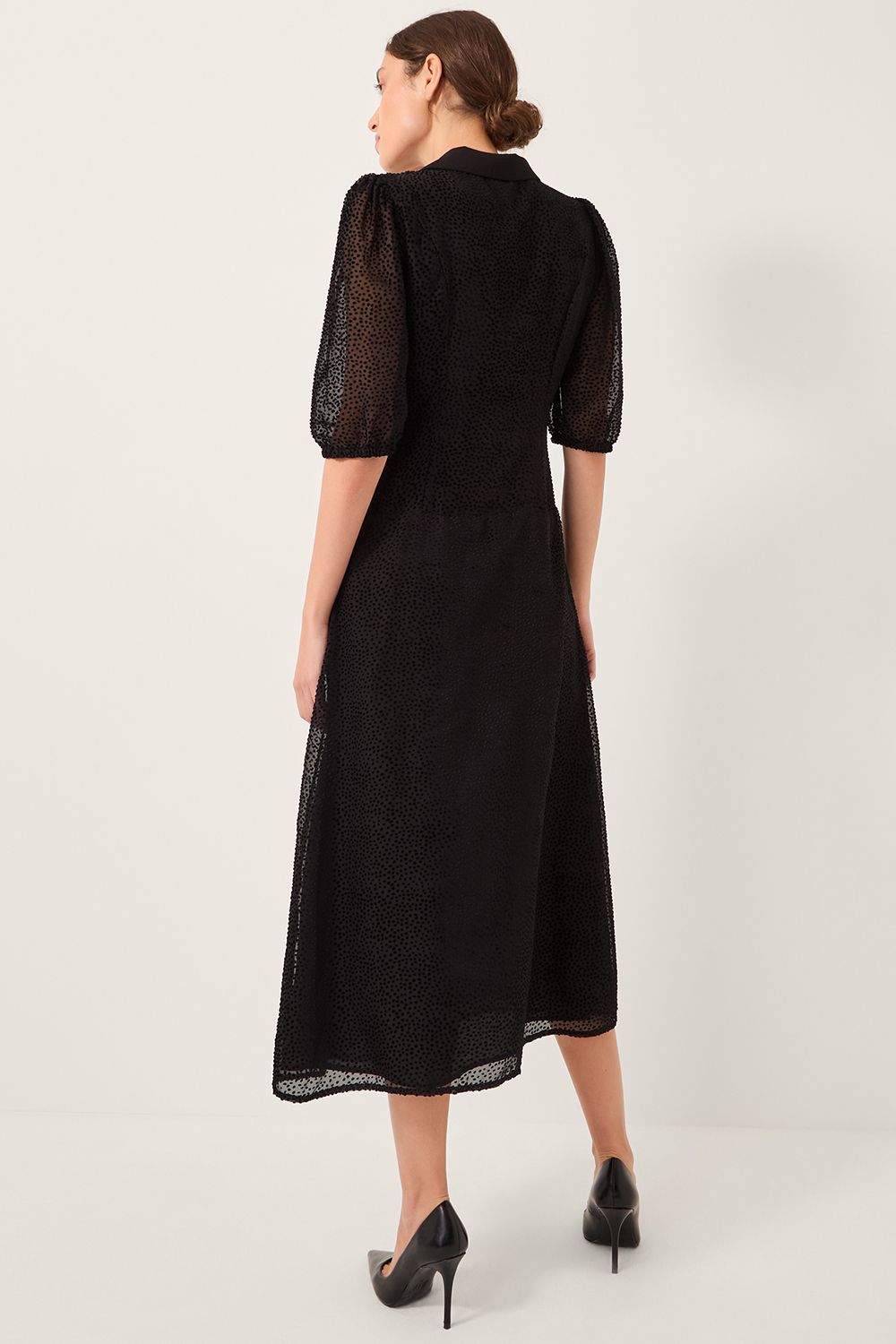 Monsoon Mae Polka Dot Devor� Midi Dress Black