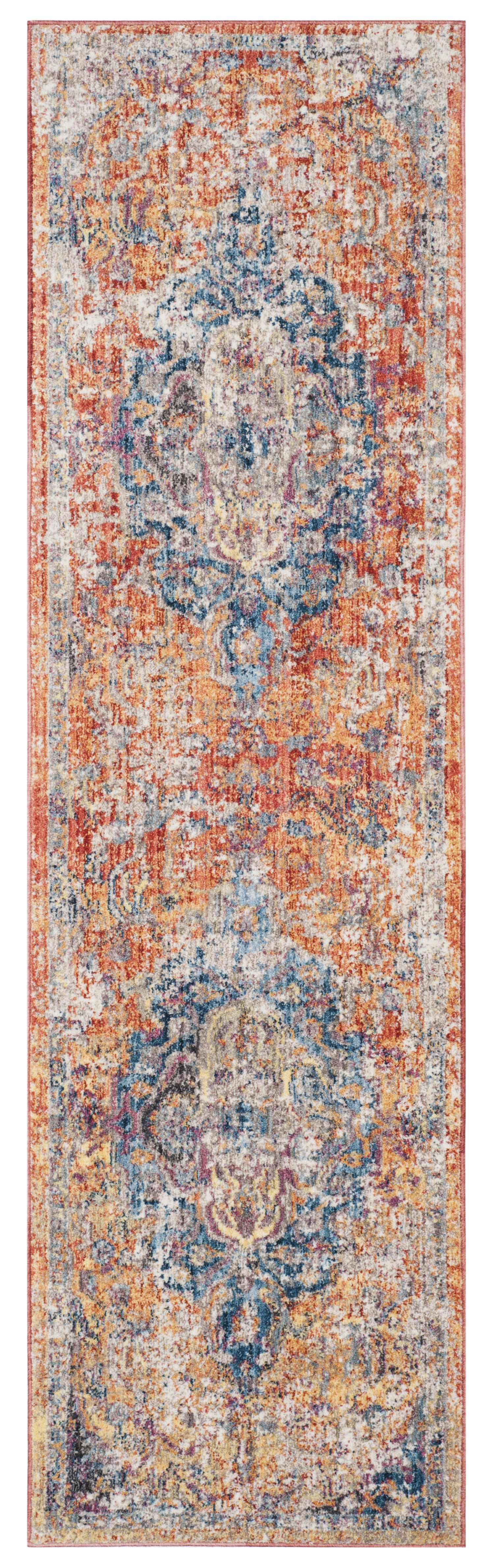 BRISTOL - Tapis de salon interieur en bleu & orange, 69 x 244 cm