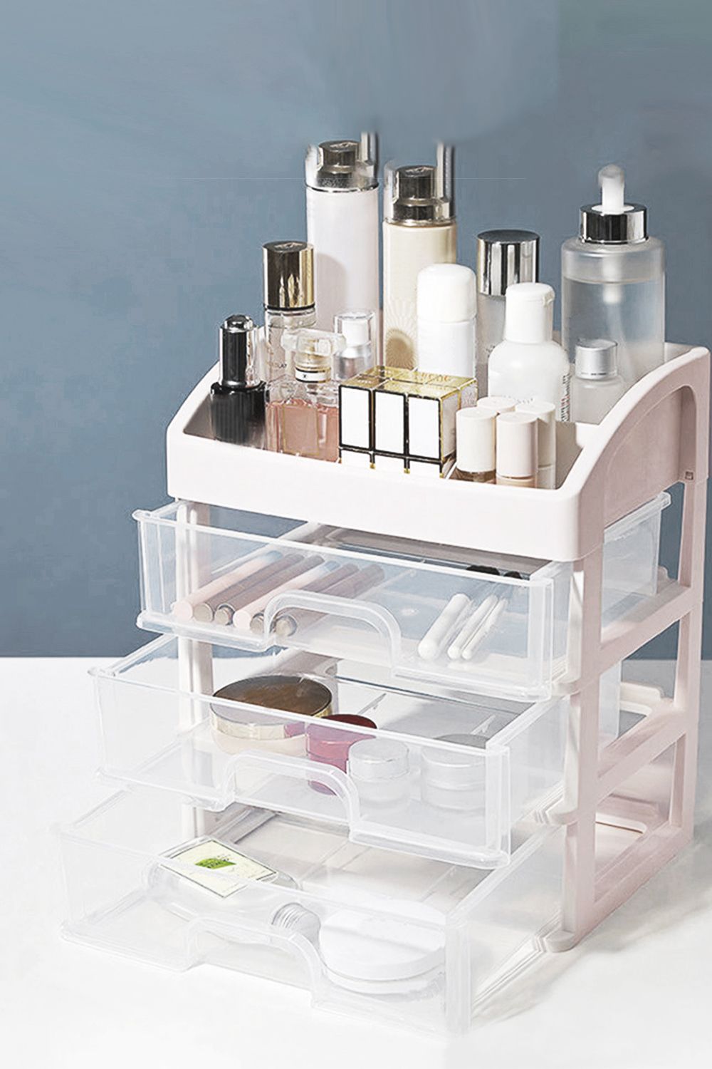 H&O Direct Plastic Makeup Organizer with 3 Drawers