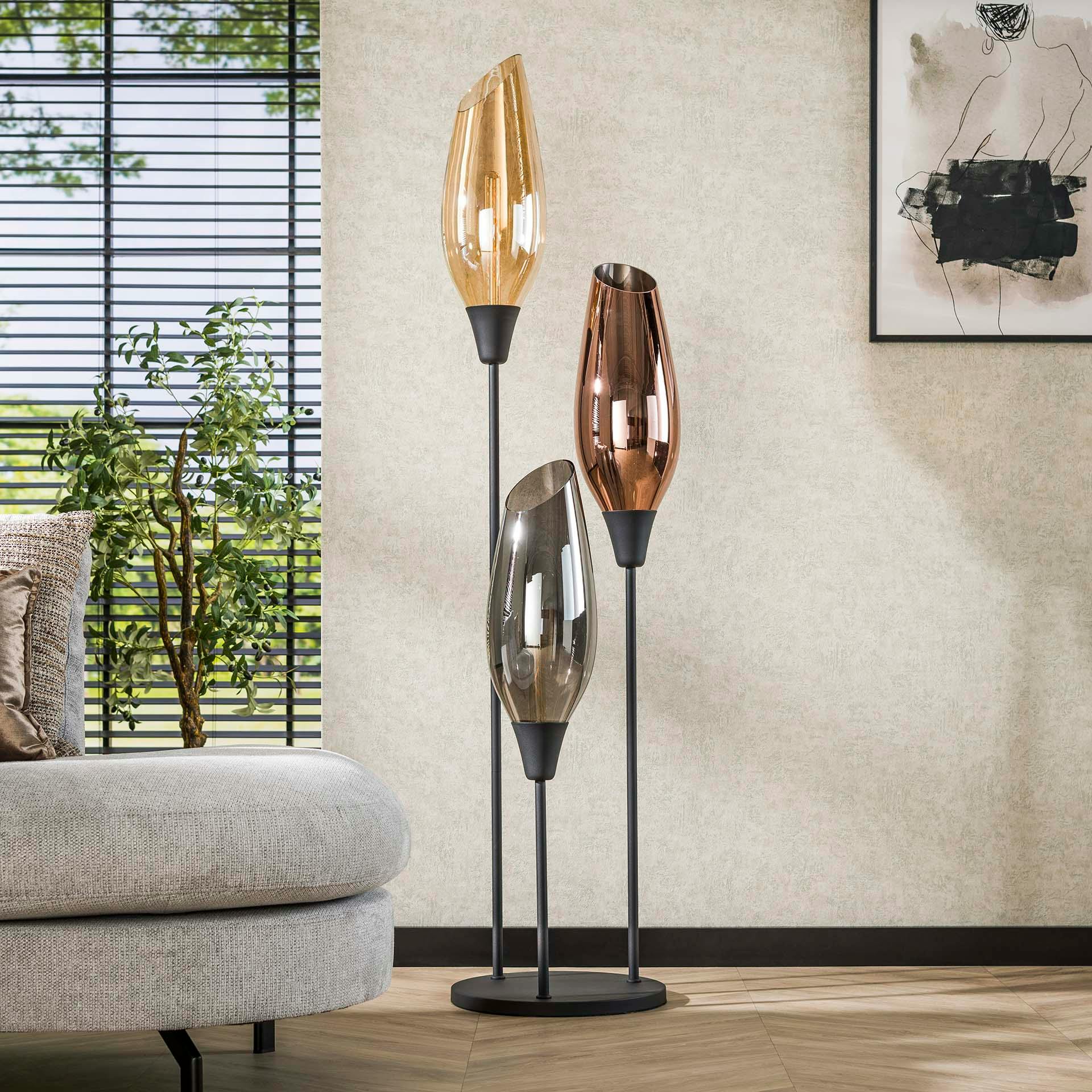Lampadaire vintage XL avec abat-jour en verre forme torche NIAGARA