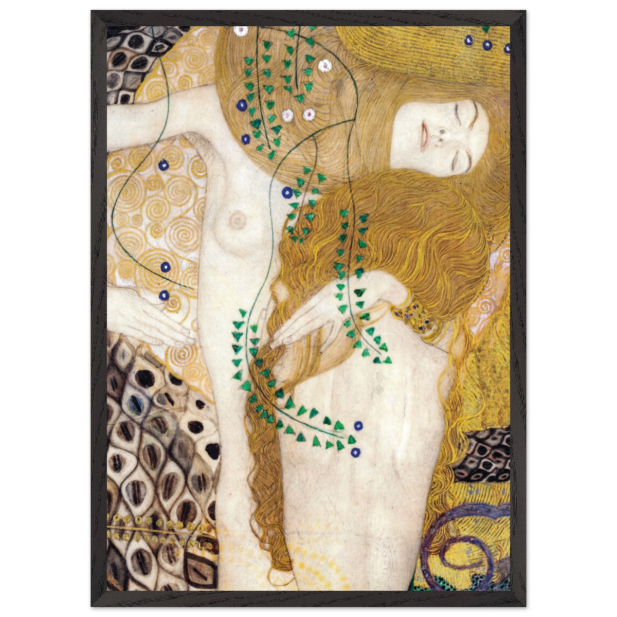 Artfulprints Poster met Lijst Gustav Klimt - Water snakes  - 50x70 cm - Geel