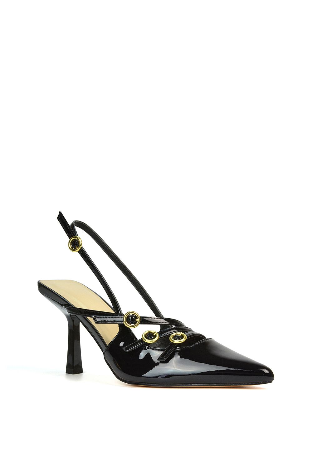 XY London Vanessa' Pointed Toe Slingback Stiletto Heel Court Shoes With Buckle Details