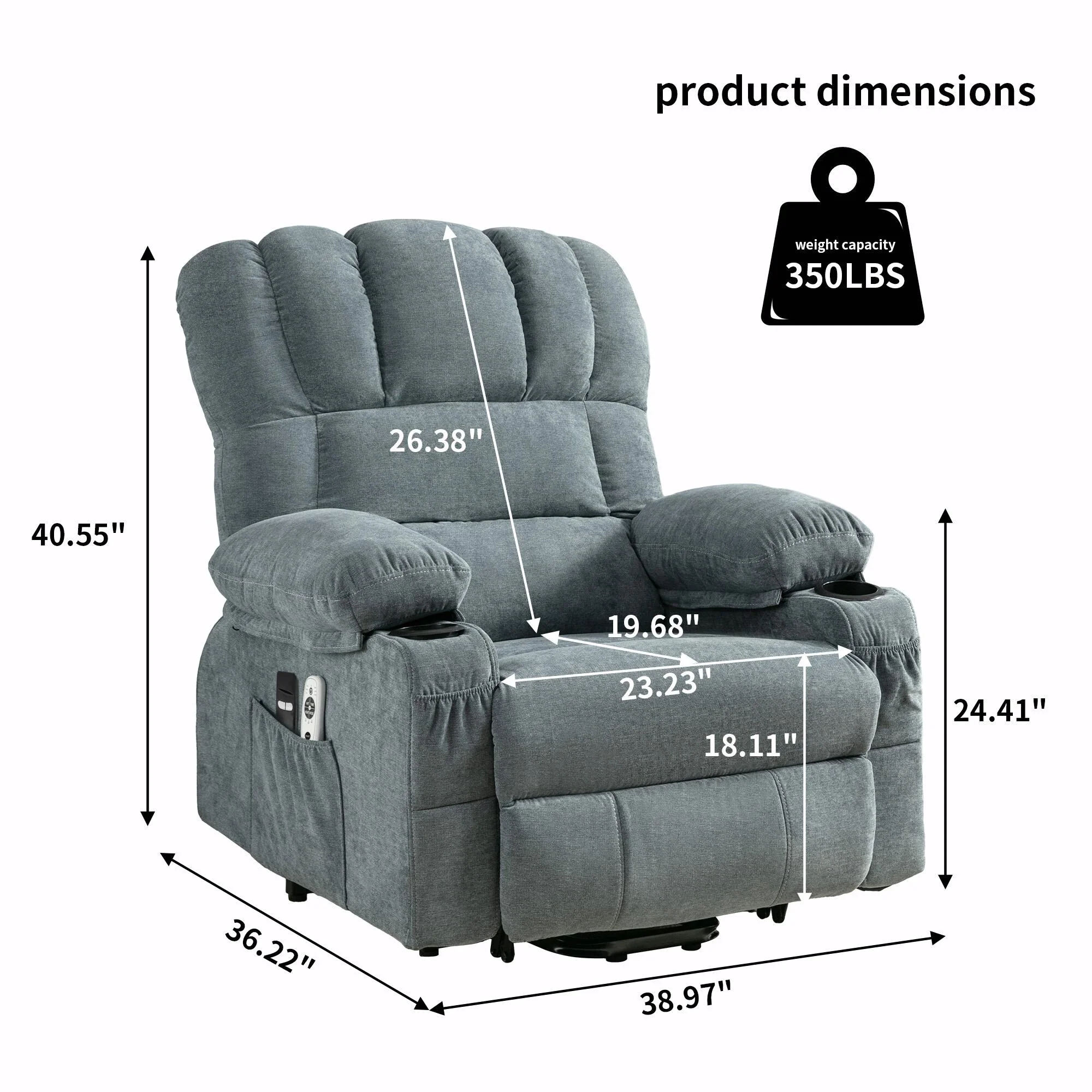 Power Electric Massage Lift Lounge Chair with Heating, Vibration Functions and USB