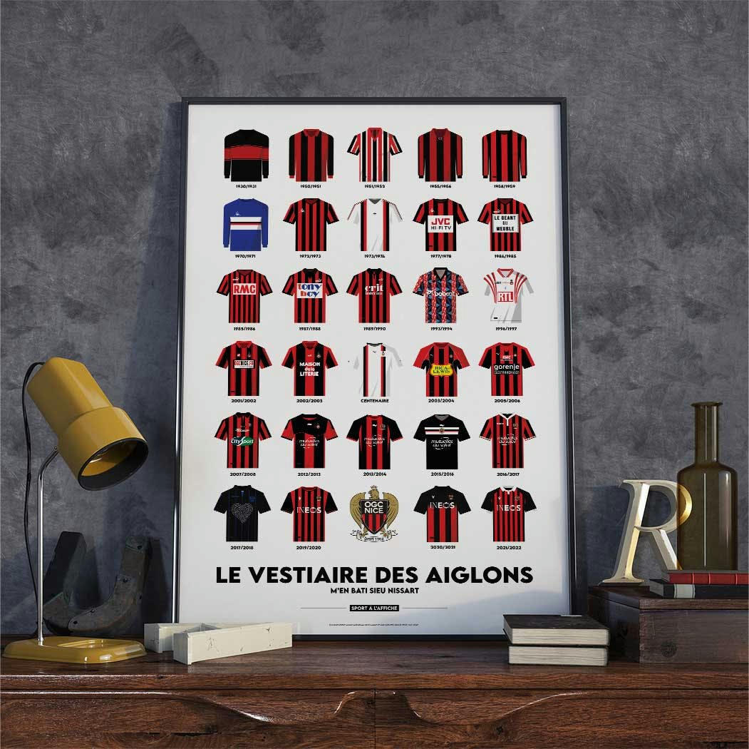FOOT - Affiche Foot - OGC NICE Le Vestiaire des Aiglons  40 x 60cm