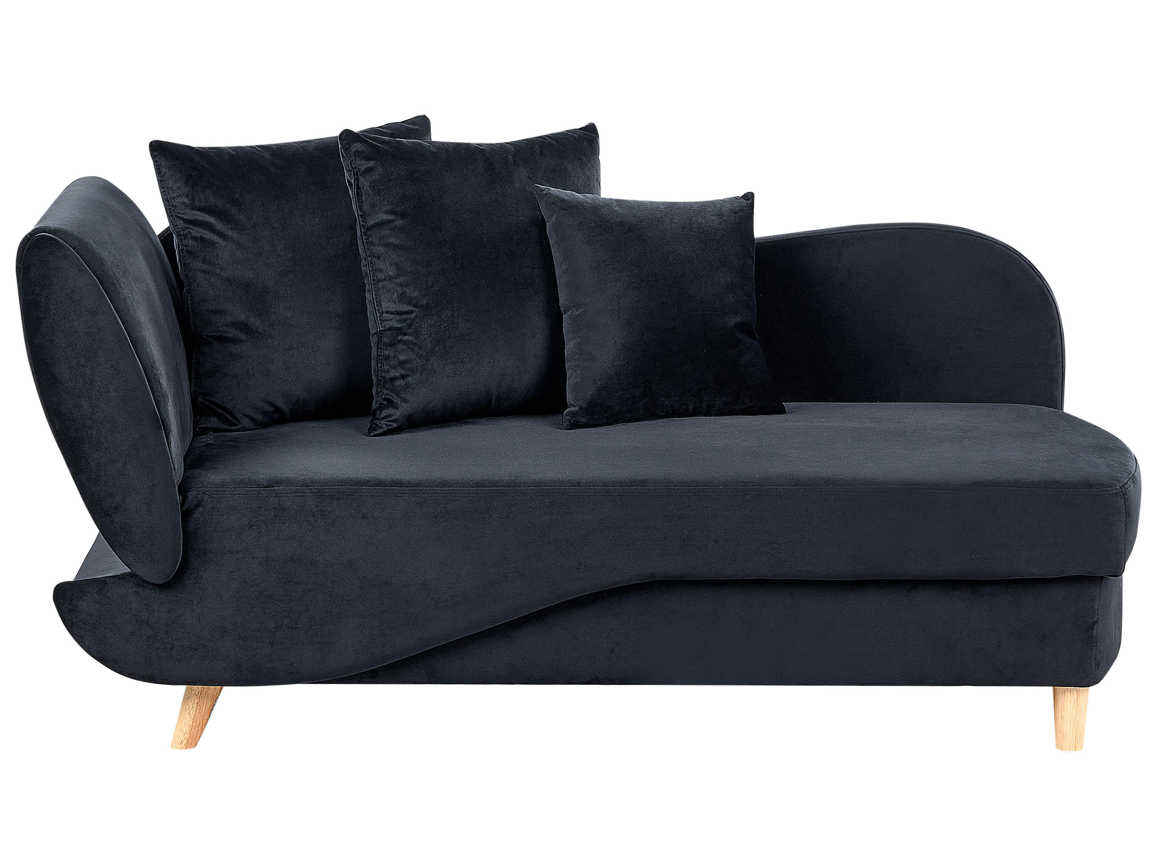 Left-Hand Chaise Longue MERI Velvet Black with Storage