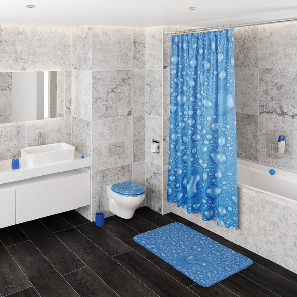 Badteppich, blau, Polyester, mit Tropfen