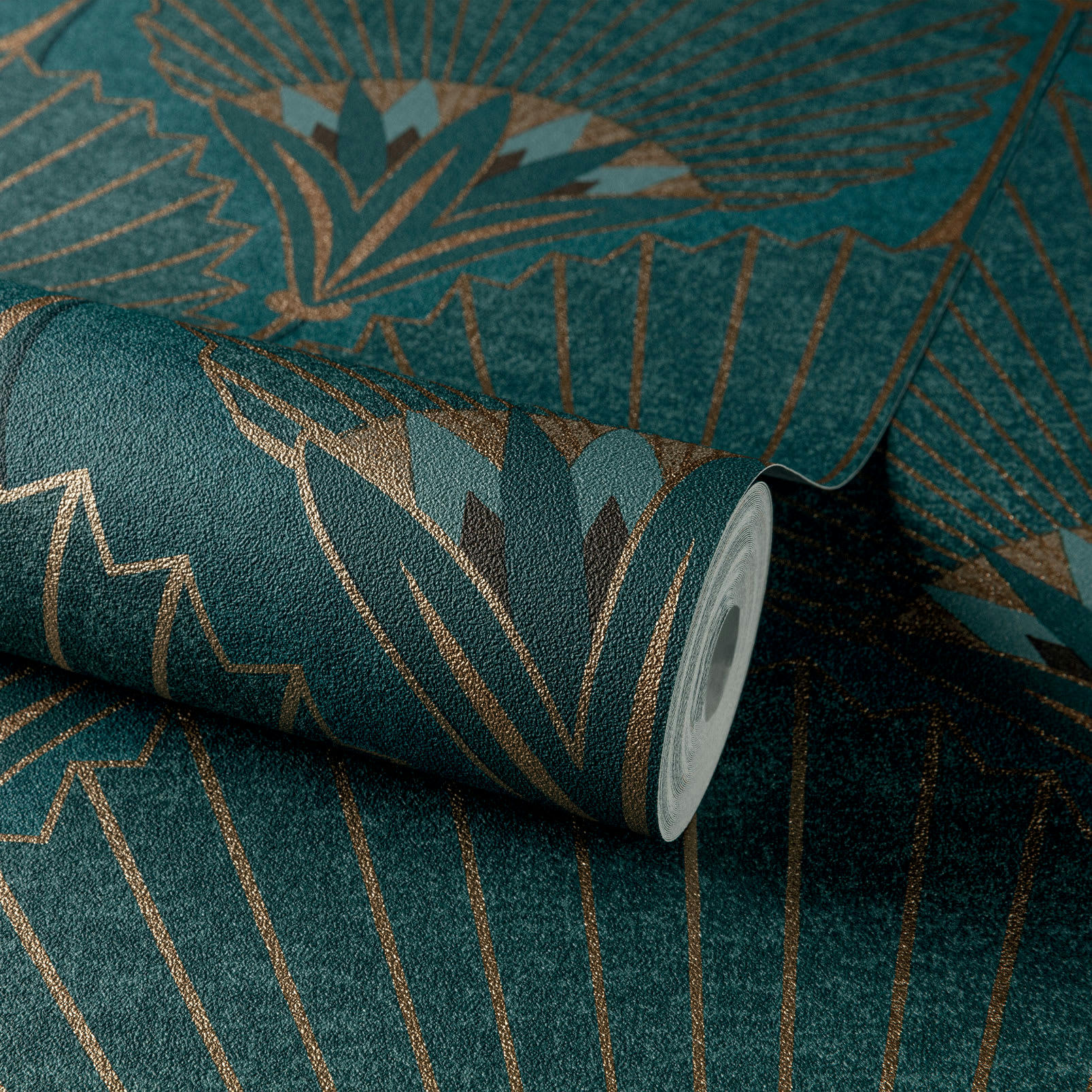 - Papier peint art deco bleu paon 53x1000cm