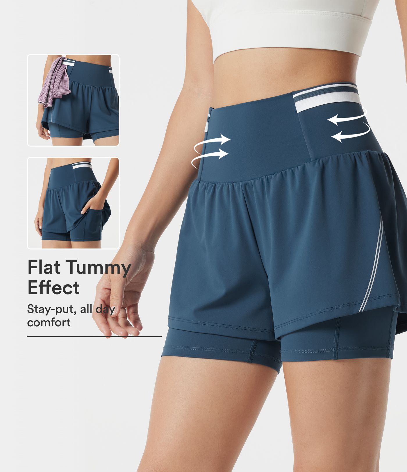 Short d’entraînement 2-en-1 SoftlyZero™ Airy réfléchissant taille très haute gainant effet frais 12,5 cm avec poches