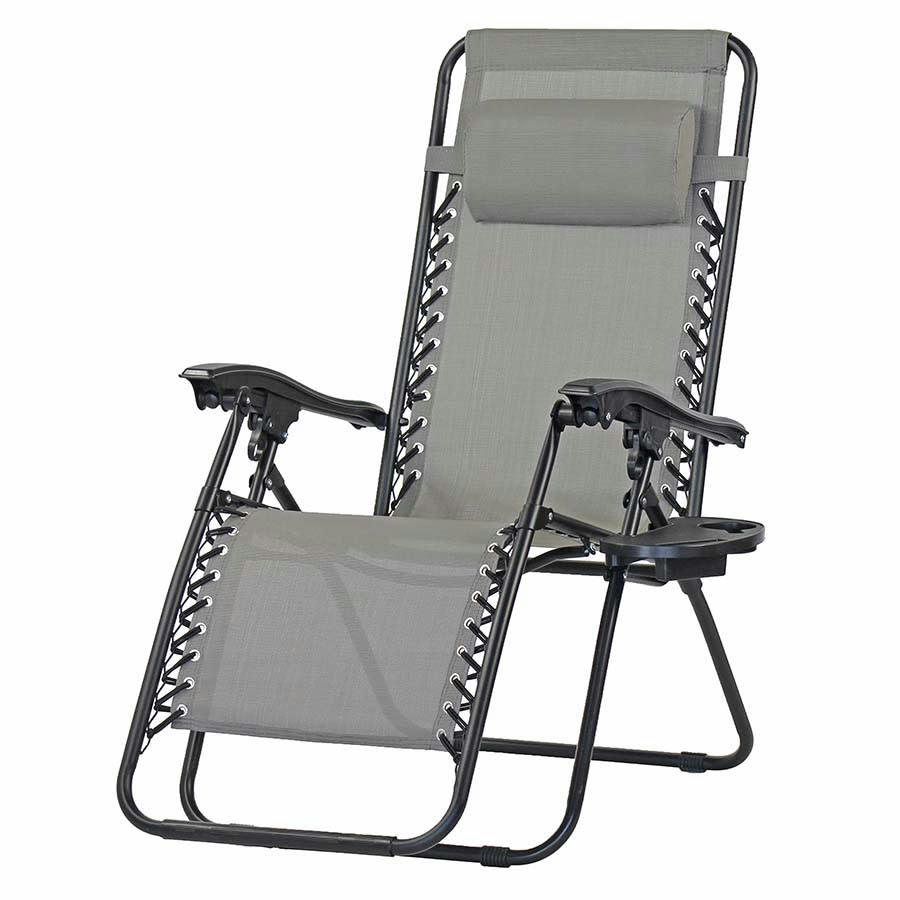 - Chaise longue de jardin en acier gris tourterelle et textilène
