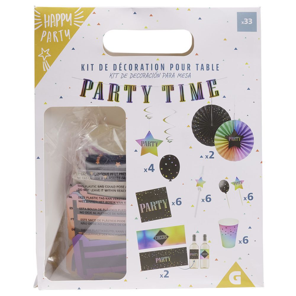 Kit décoration et vaisselle jetable Party multicolore 6 personnes