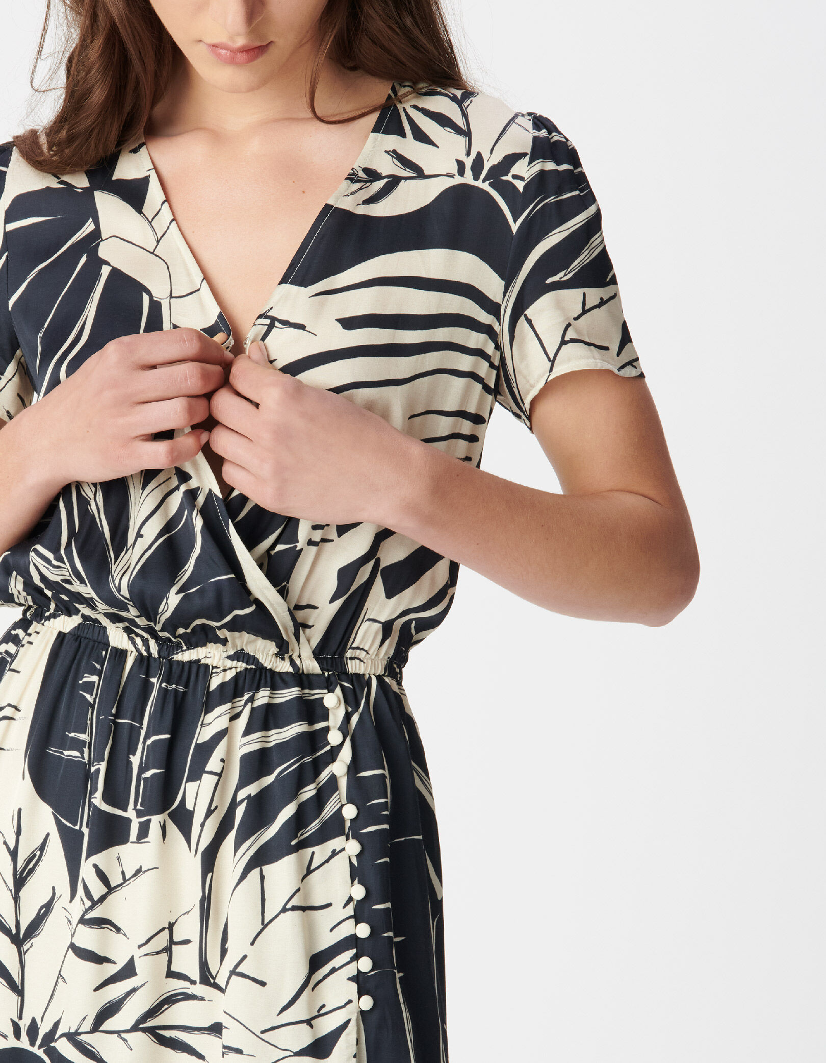 Robe marine imprimé maxi feuilles Femme