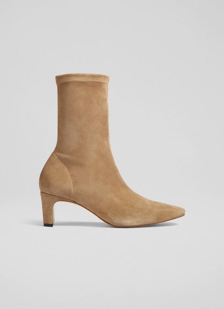 Marcia Brown Stretch Suede Leather Ankle Boots