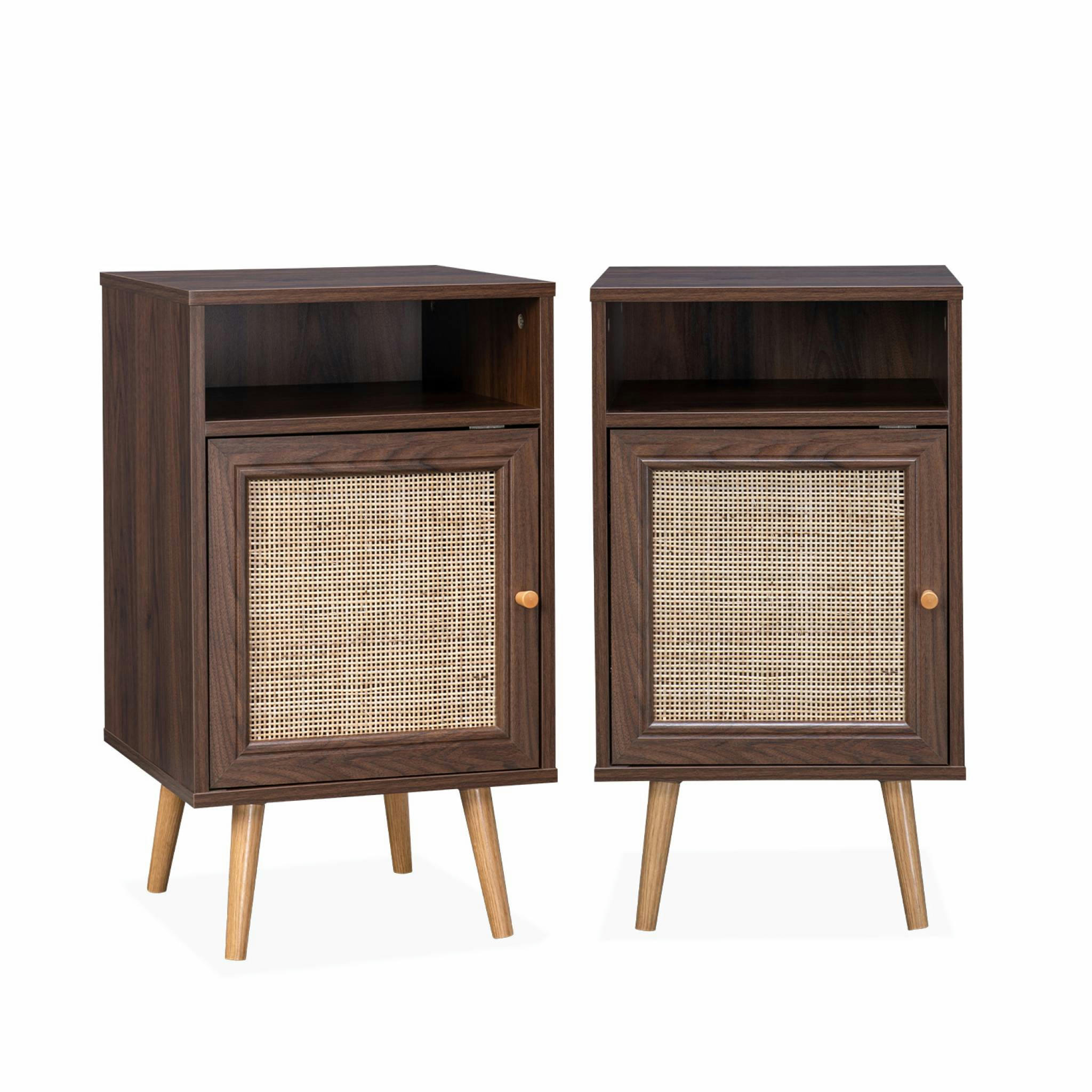 BOHÈME - 2 tables de chevet cannage couleur bois foncé