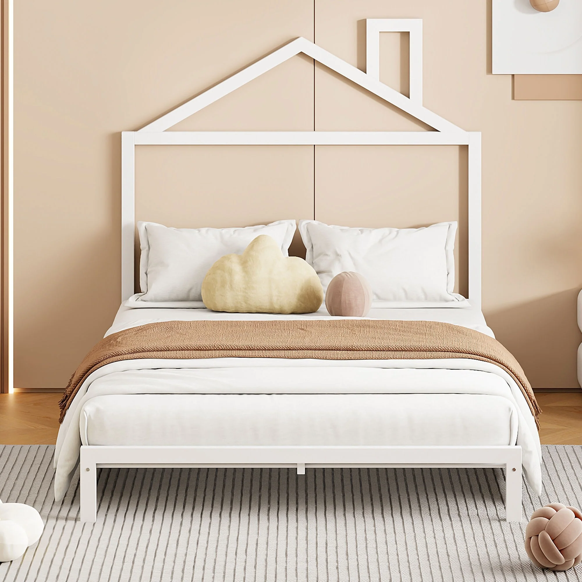 Full Metal House Platform Bed for Kids with Whimsical Design