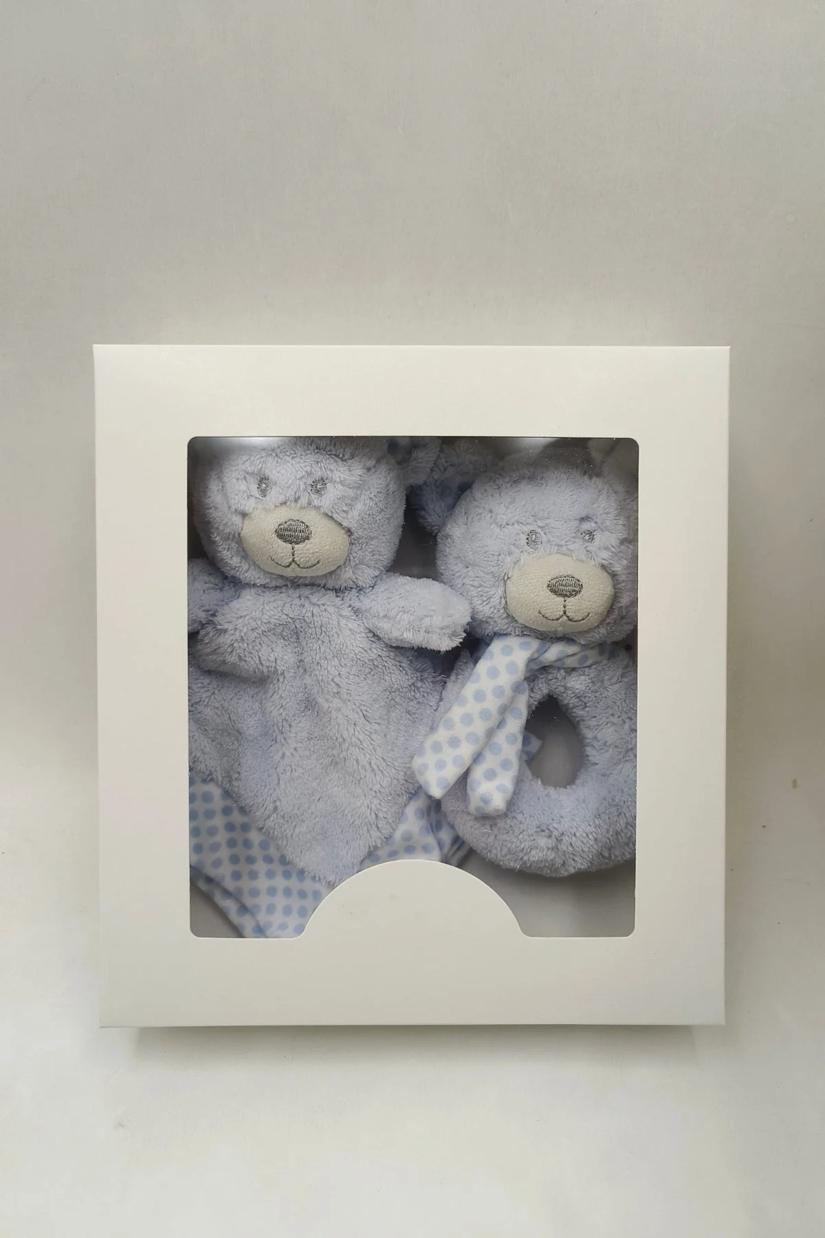 Blue Teddy Comforter & Rattle Gift Box