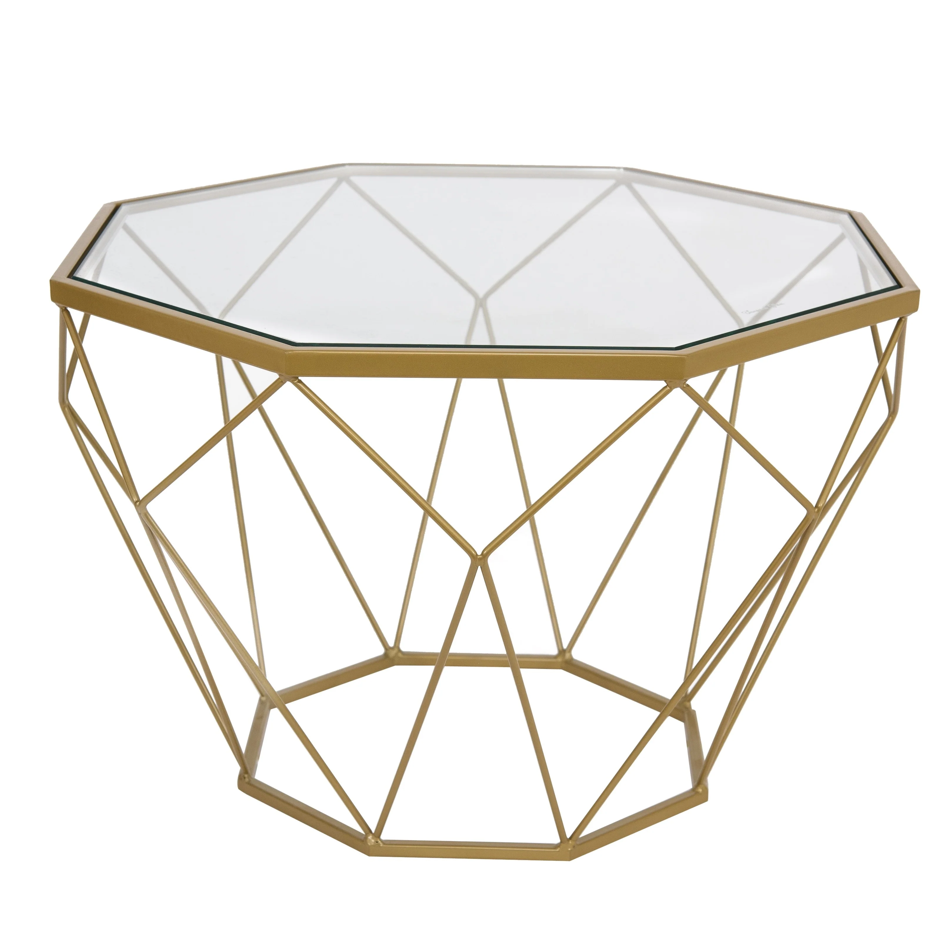 Malibu 22 Modern Octagon Center Coffee Table with Tempered Glass Table top & Sturdy Metal Geometric Base for Living Room Office