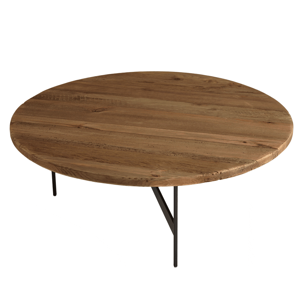 Table de salon ronde pin recyclé et métal 90 cm CRACOVIE