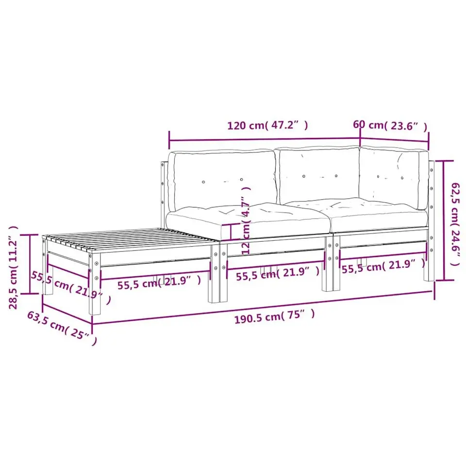 vidaXL - Loungeset - Zwart - Grenenhout