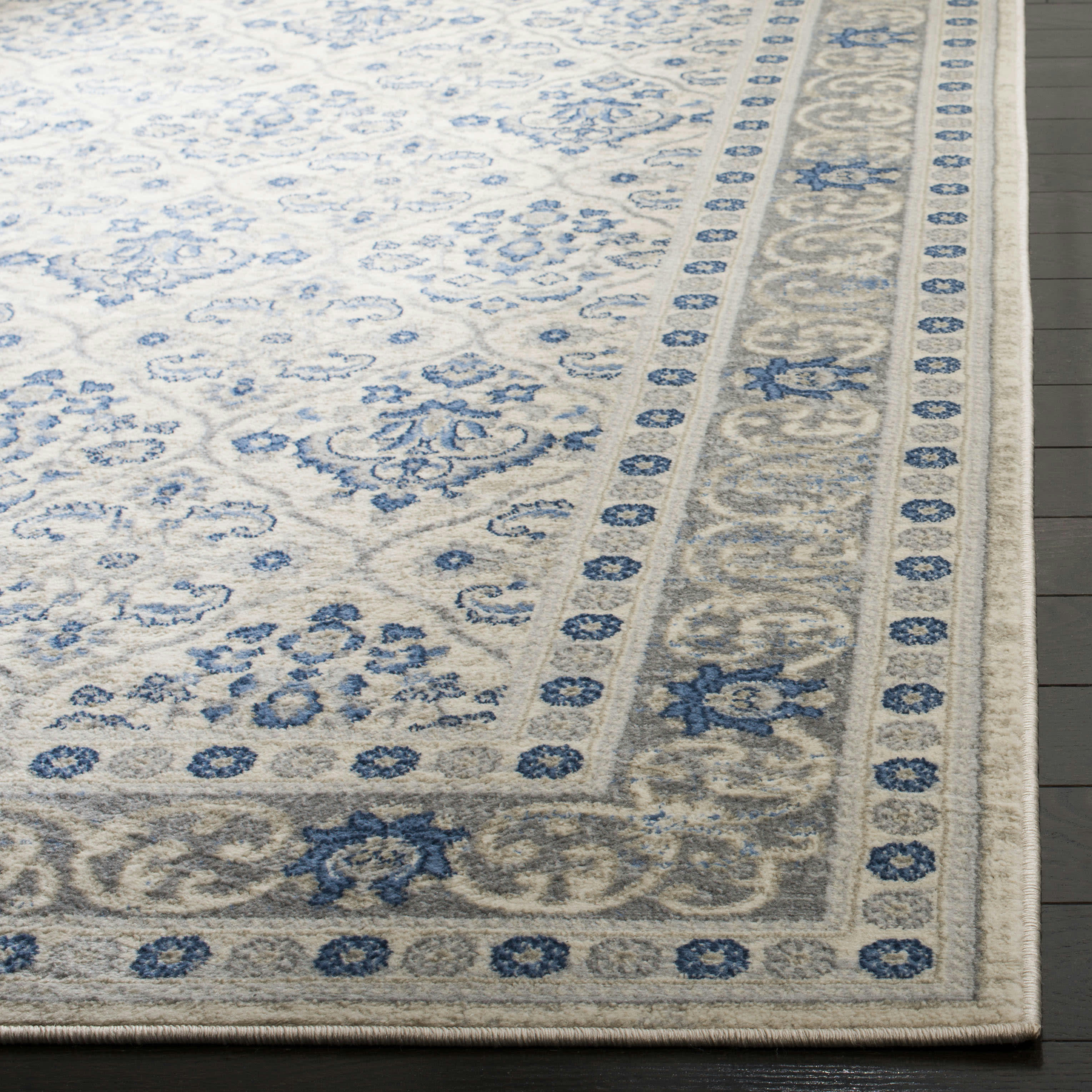 BRENTWOOD - Tapis de salon interieur en gris clair & bleu, 91 x 152 cm