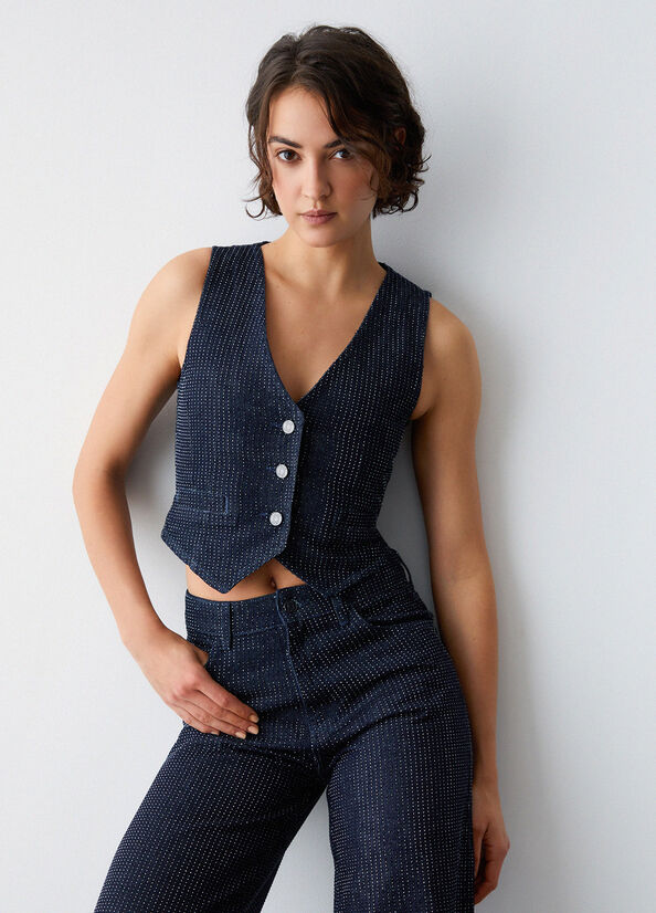 Gilet in denim full-strass
