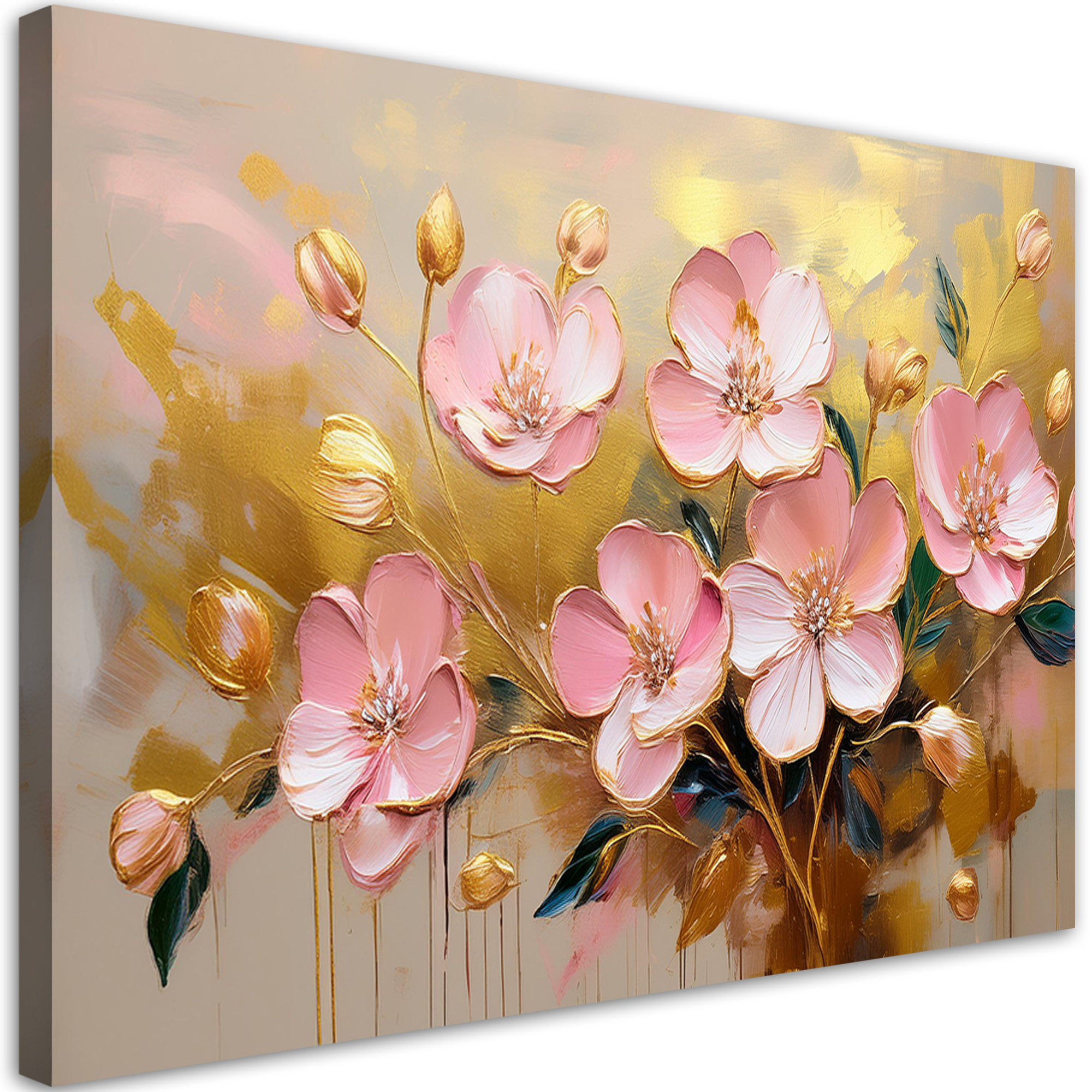 Feeby Obraz na płótnie, Abstrakcja Kwiaty Rózowe Glamour Złoty 60x40