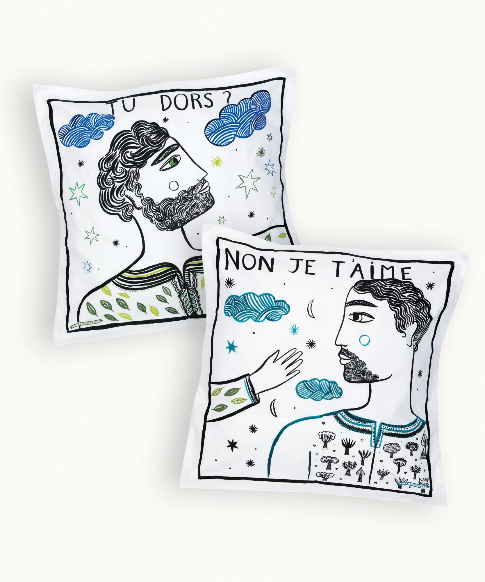 2 Taies d' oreiller Beaux Garçons - 65 x 65 cm