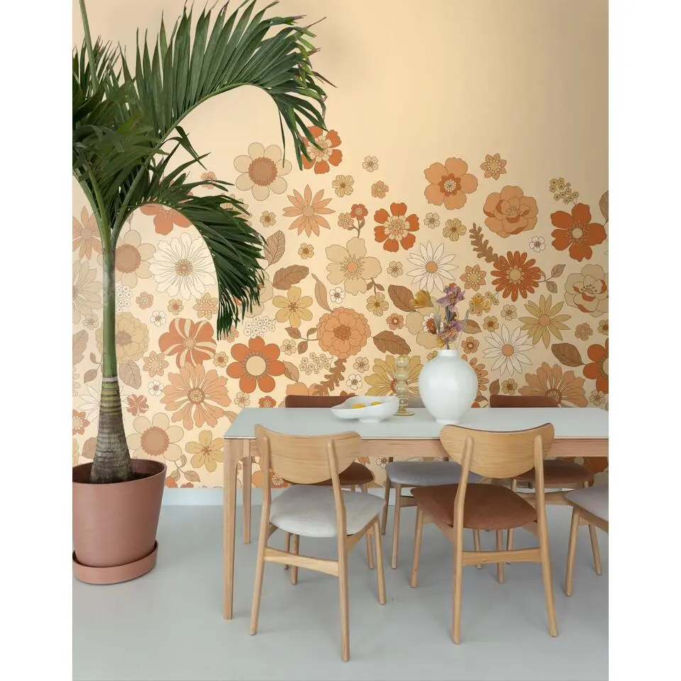 ESTAhome fotobehang retro bloemen oranje - 2.5 x 2.79 m