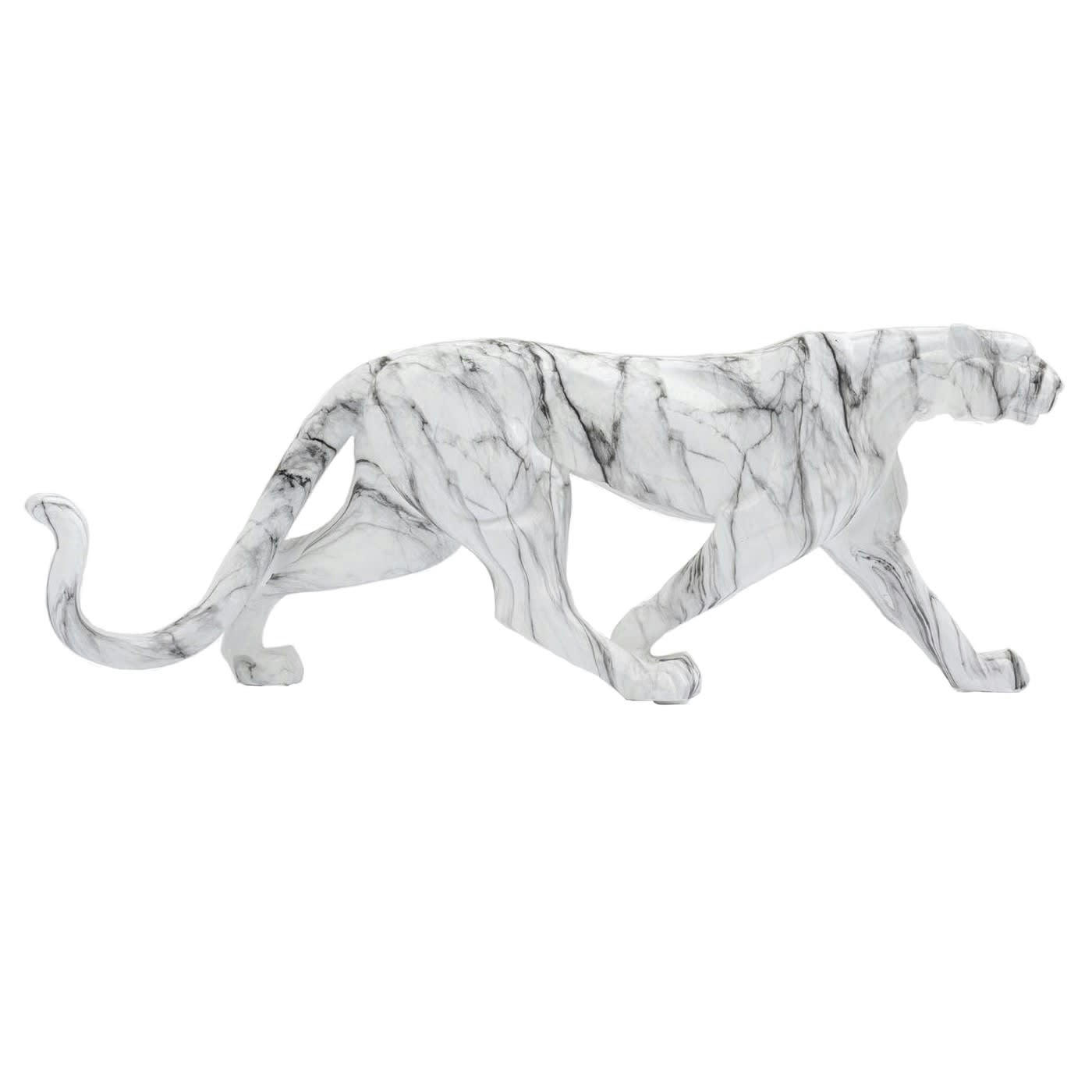 LEOPARD MARBLE - Statue léopard en fibre de verre effet marbre L95xH34