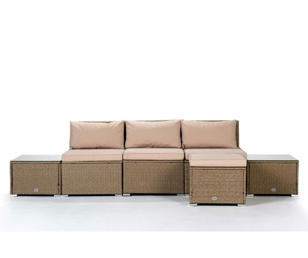 BAHAMAS - Salon de jardin Ensemble sofa 4 Places Beige Rotin Synthétique