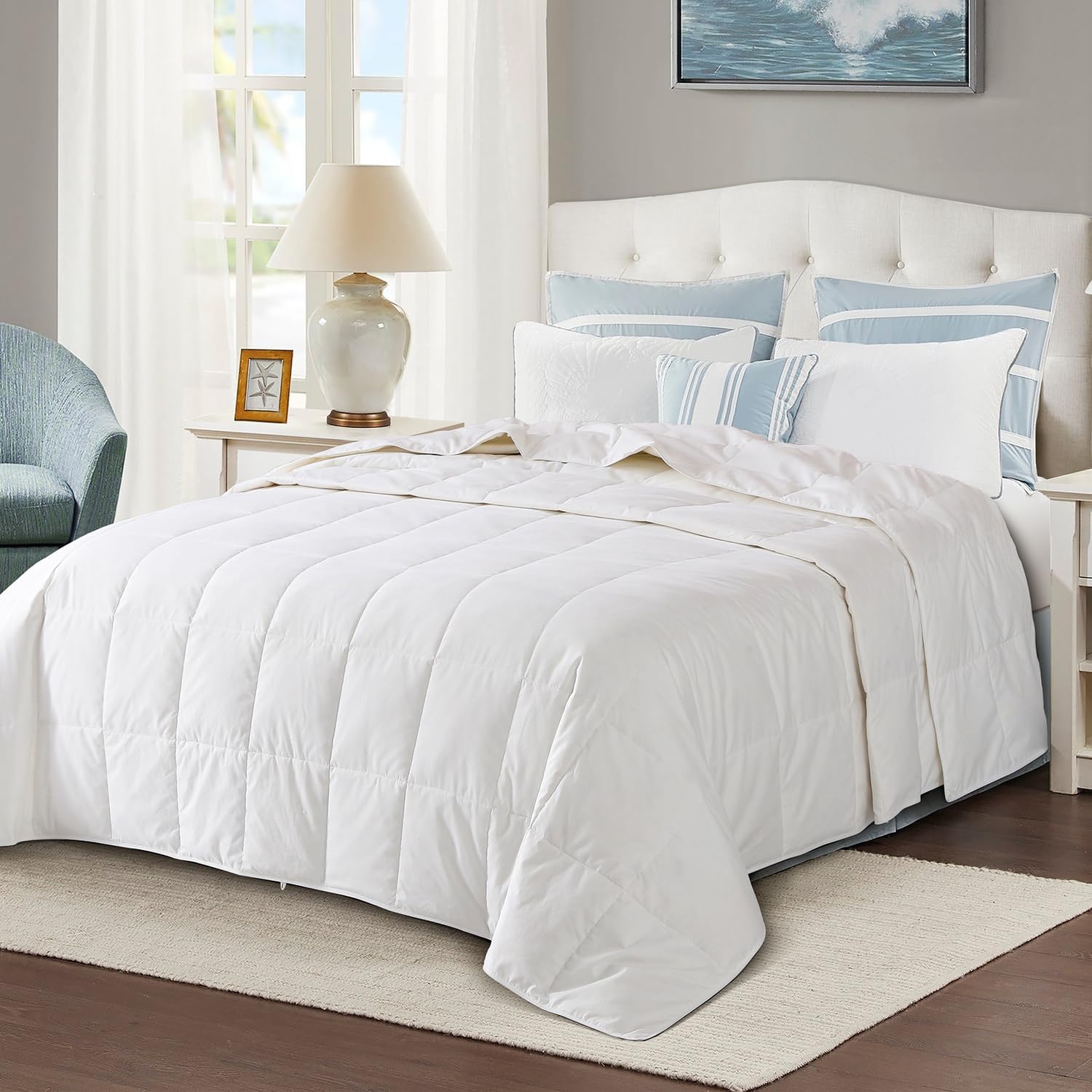 Globon Summer Down Comforter King Size, Extra Lightweight Blanket/Duvet Insert for Hot Sleepers, Noiseless & Extra Soft,106x90 inches,White