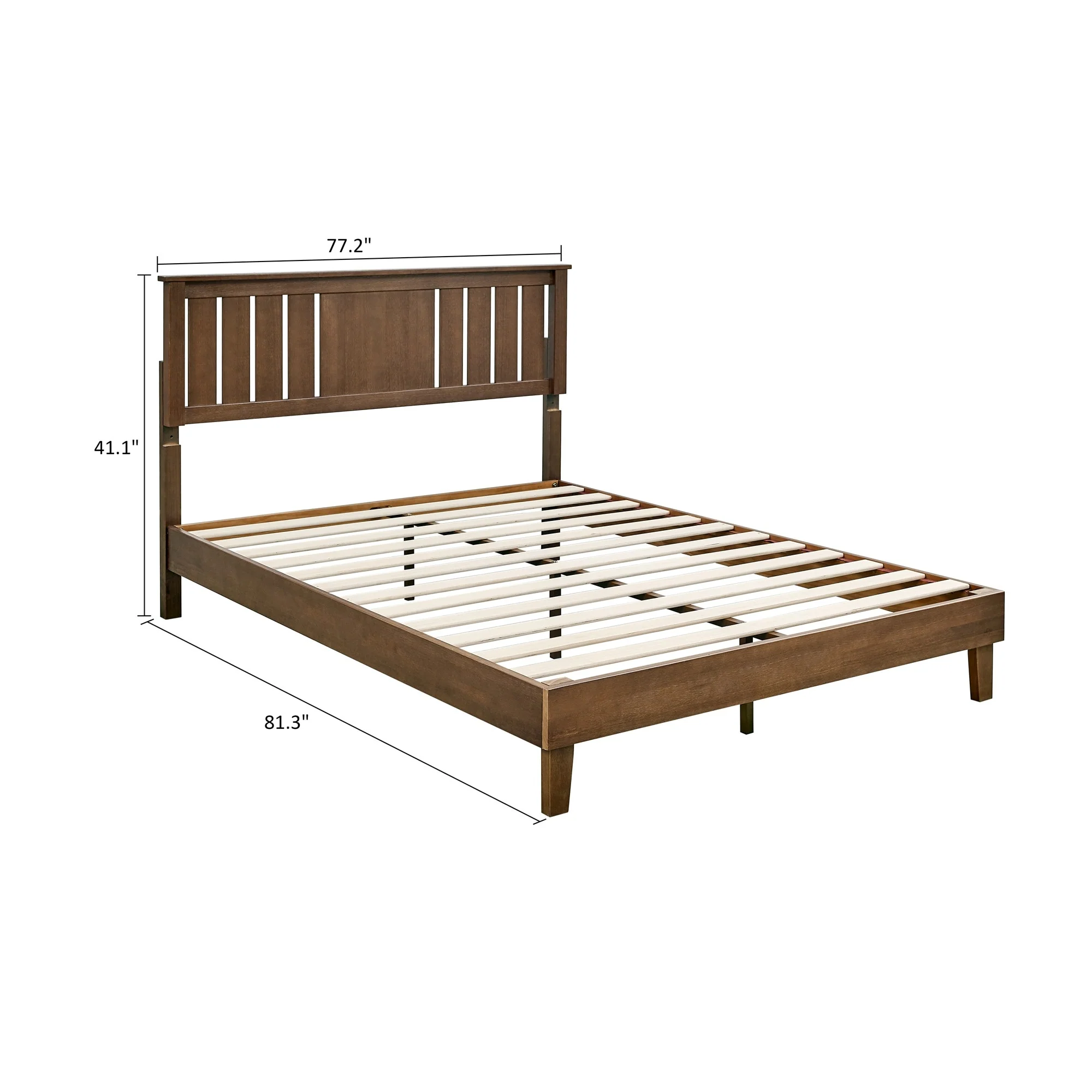 MUSEHOMEINC Mid-Century Modern Solid Wooden Platform Bed with Adjustable Height Headboard for Bedroom,Wood Slat Support