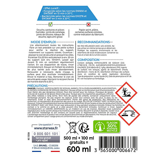 Nettoyant anti-moisissures Starwax Salle de bains 600 ml