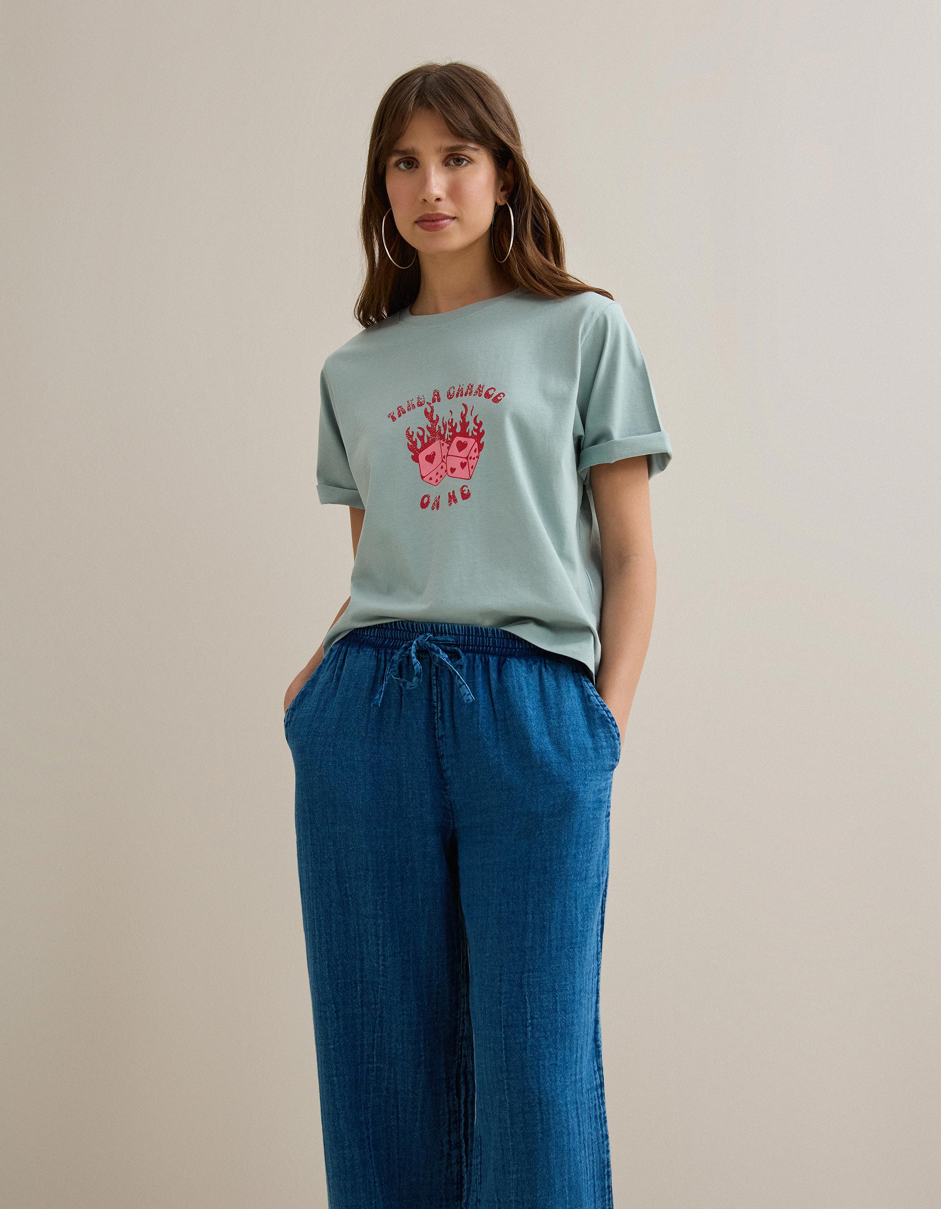 T-shirt Estampada, Mulher, Azul