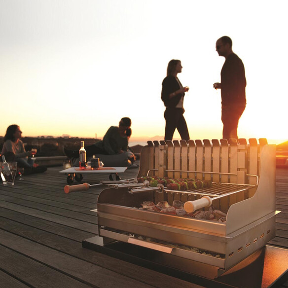 Barbecue charbon encastrable Mendy inox   tournebroche - Le Marquier