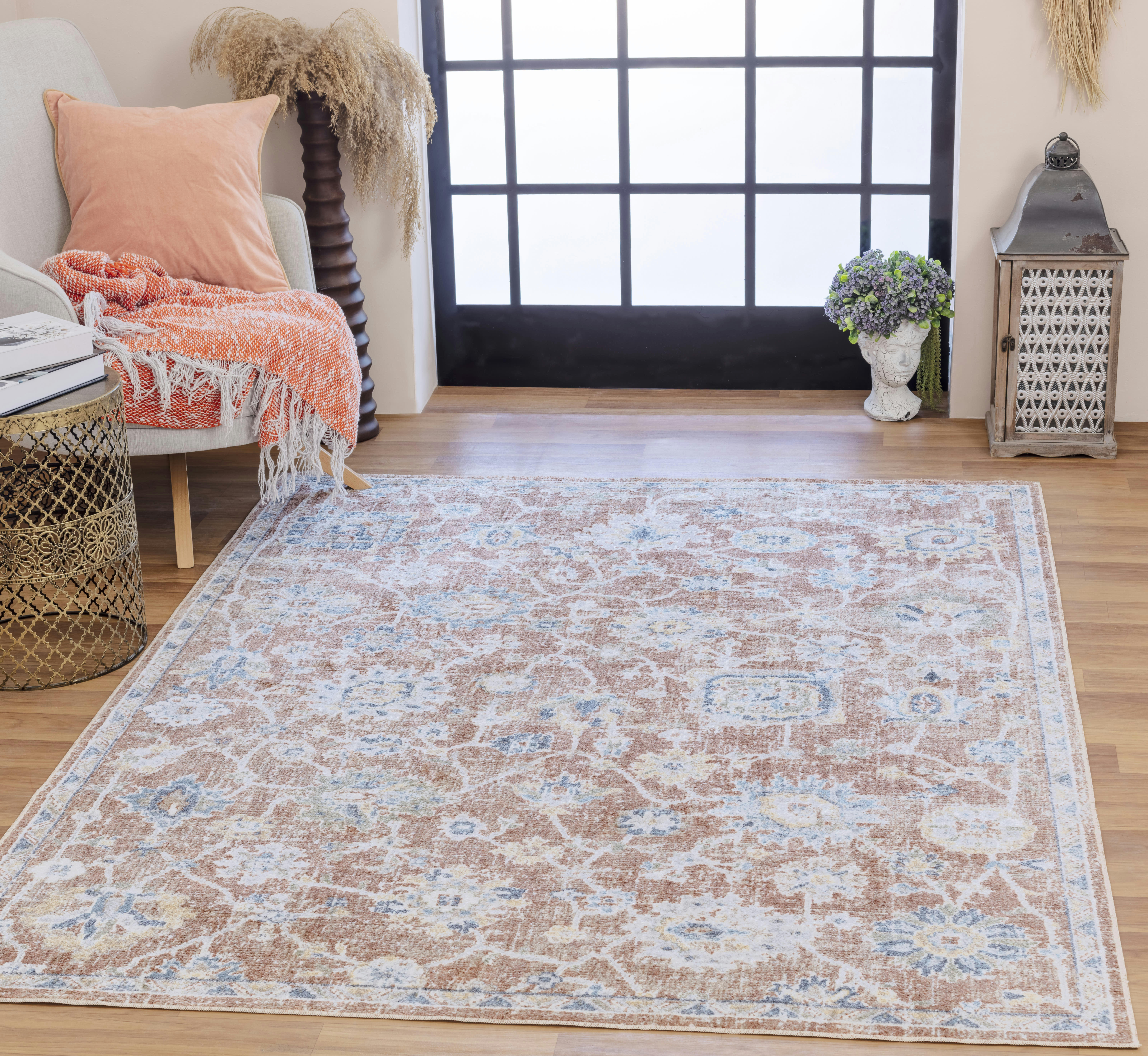 RUBY - Tapis Vintage Lavable en Machine Terracotta 160x213