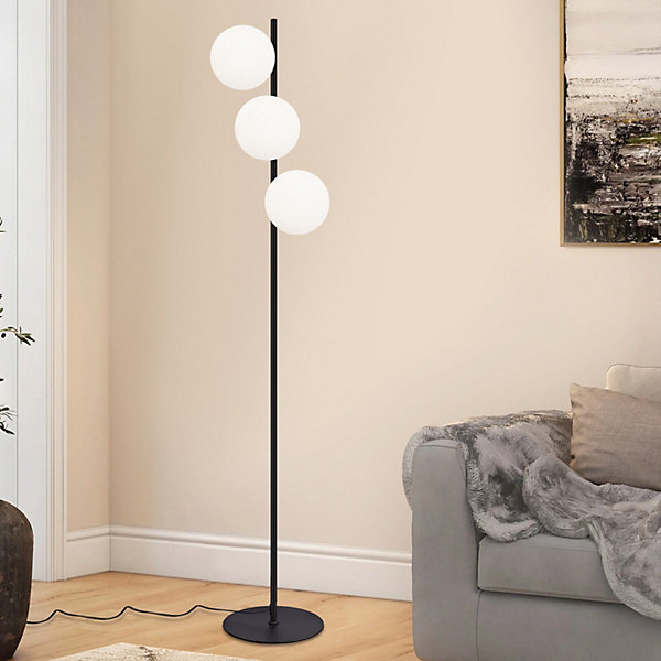 NETTLIFE Lampadaire noir - Moderne LampadaireSalon à 3 flammes avec interrupteur à pied Métal Design Verre E27 Vintage