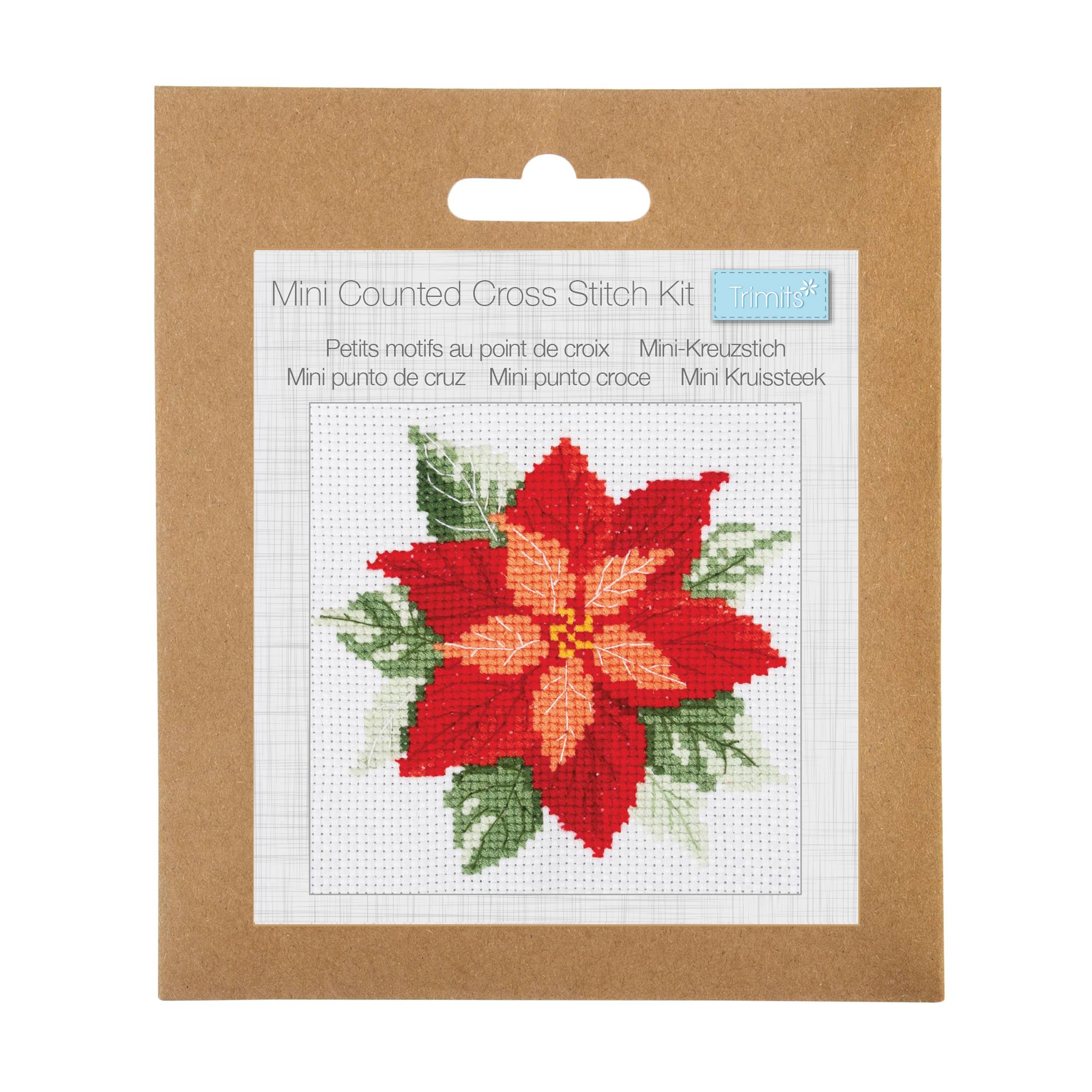 Trimits Poinsettia Counted Cross Stitch Kit 13cm x 13cm