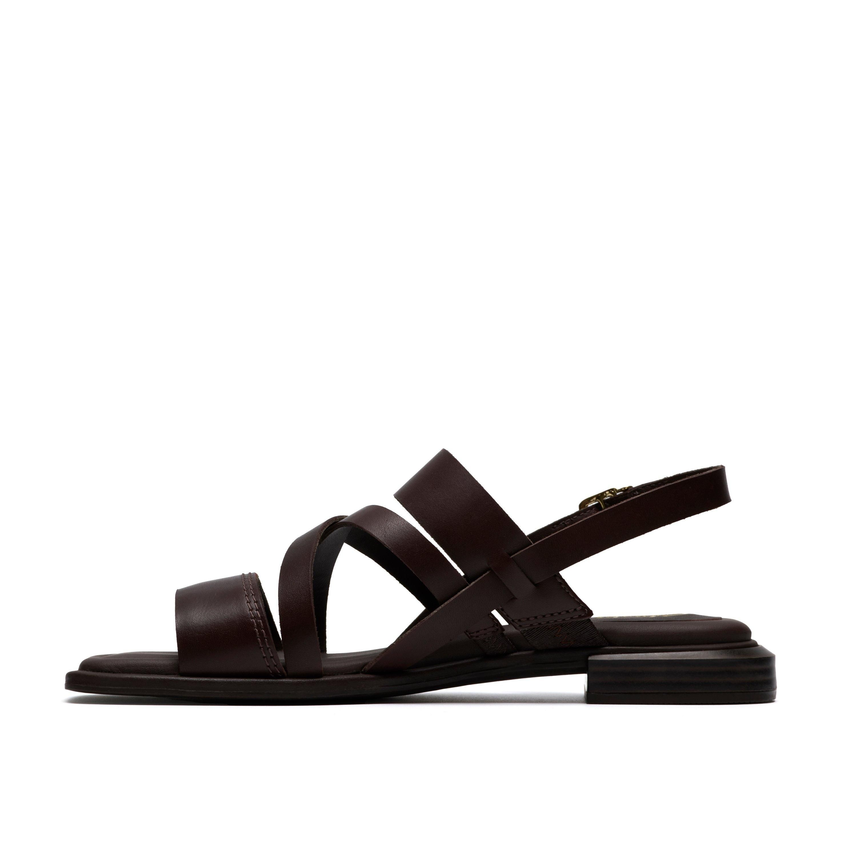 Clarks Ariany Strap Dark Brown Leather Flat Sandals