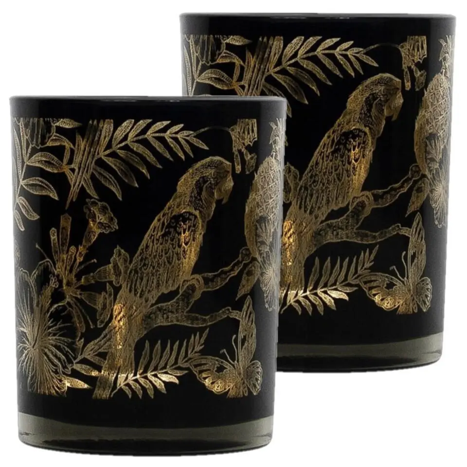 Mars & More Waxinelichthouder - zwart - glas - papegaai - 10 cm