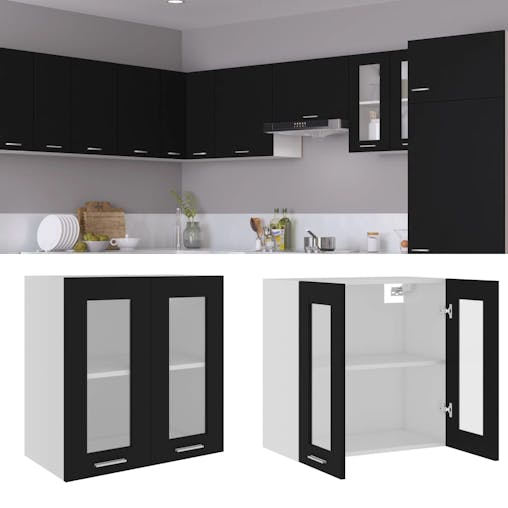 NNEVL Hanging Glass Cabinet Black 60x31x60 cm Chipboard