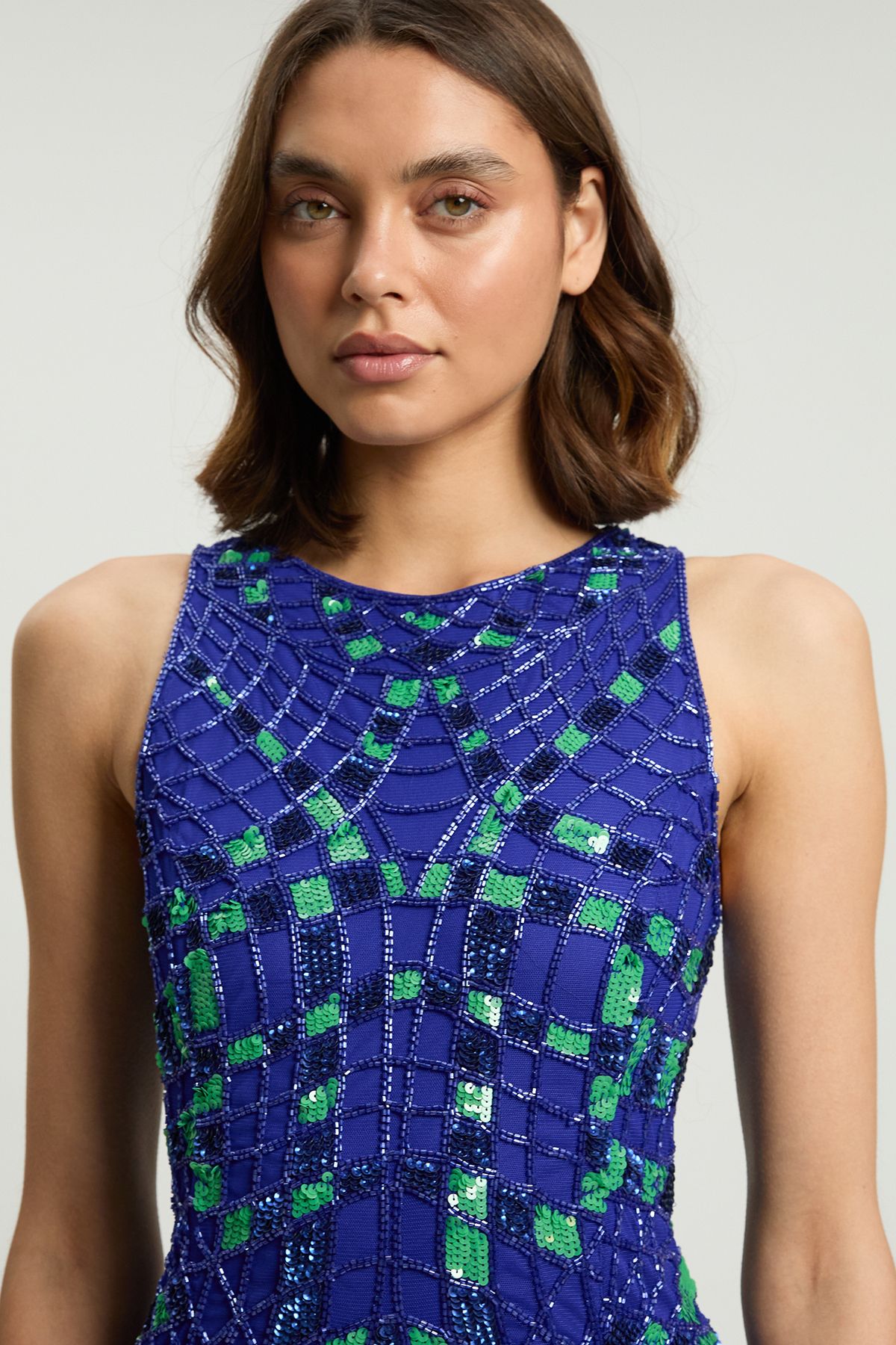 KarenMillen Embellished Geo Halter Woven Maxi Dress