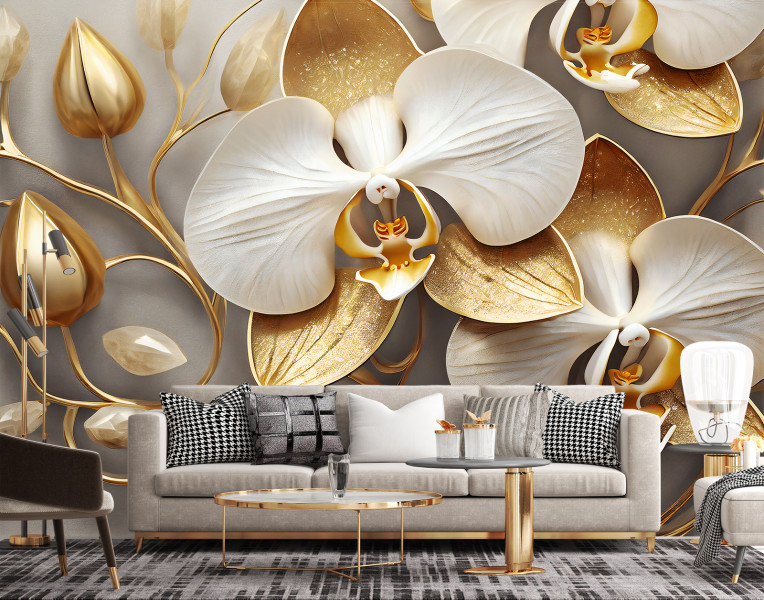 Feeby Fototapeta, Orchidea glamour złoty 150x105