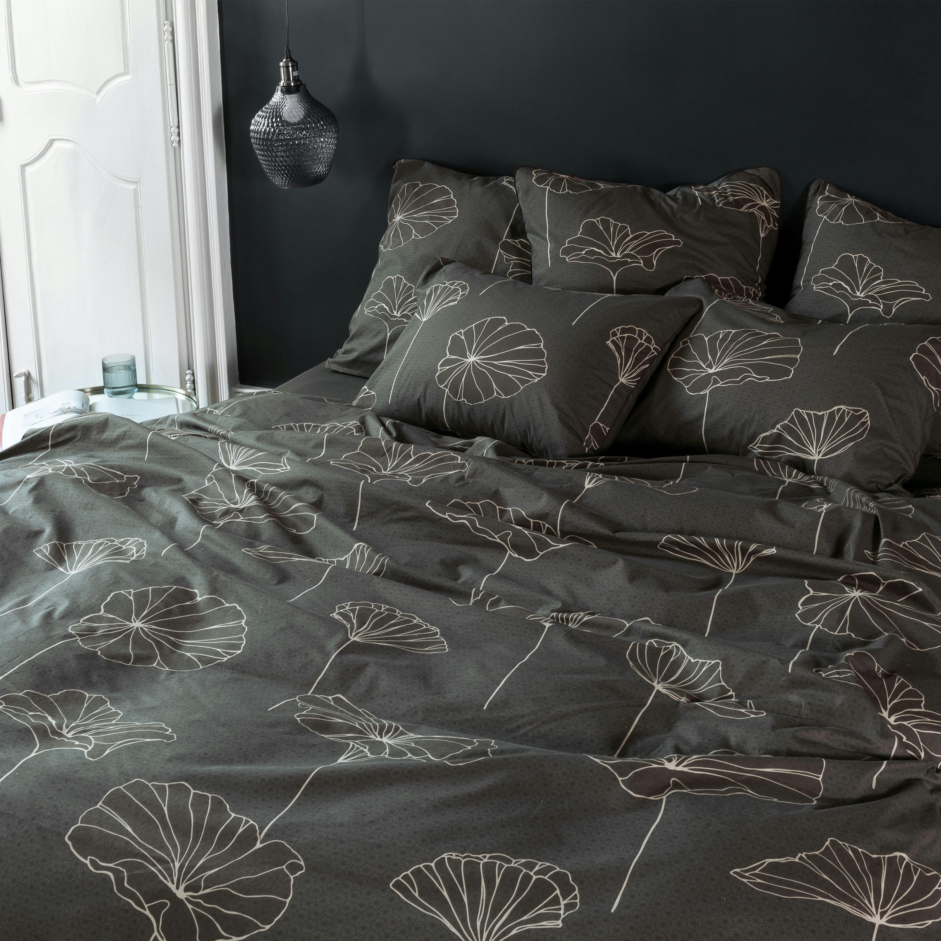 LOTUS - Housse de couette imprimé noir 260 x 240 cm