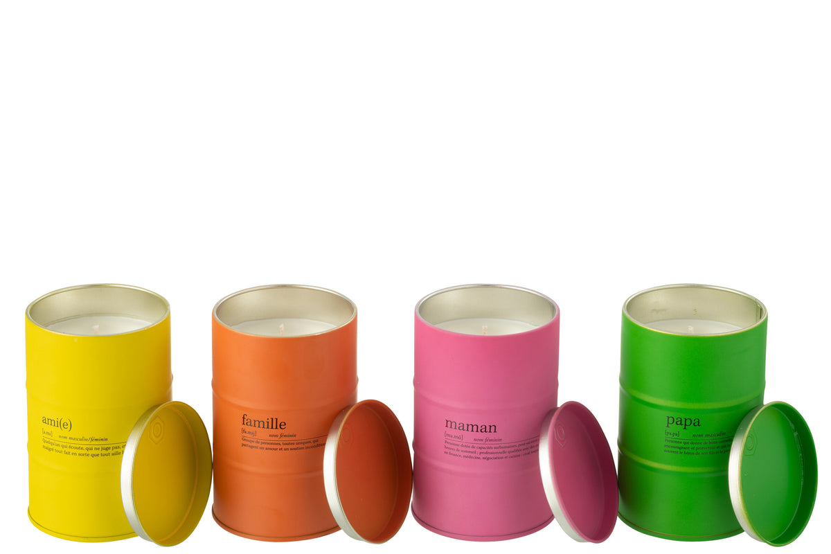 J-Line geurkaars Familie Spreuk Engels/Frans - Mimosa & Rose - mix - 4 stuks - 50U