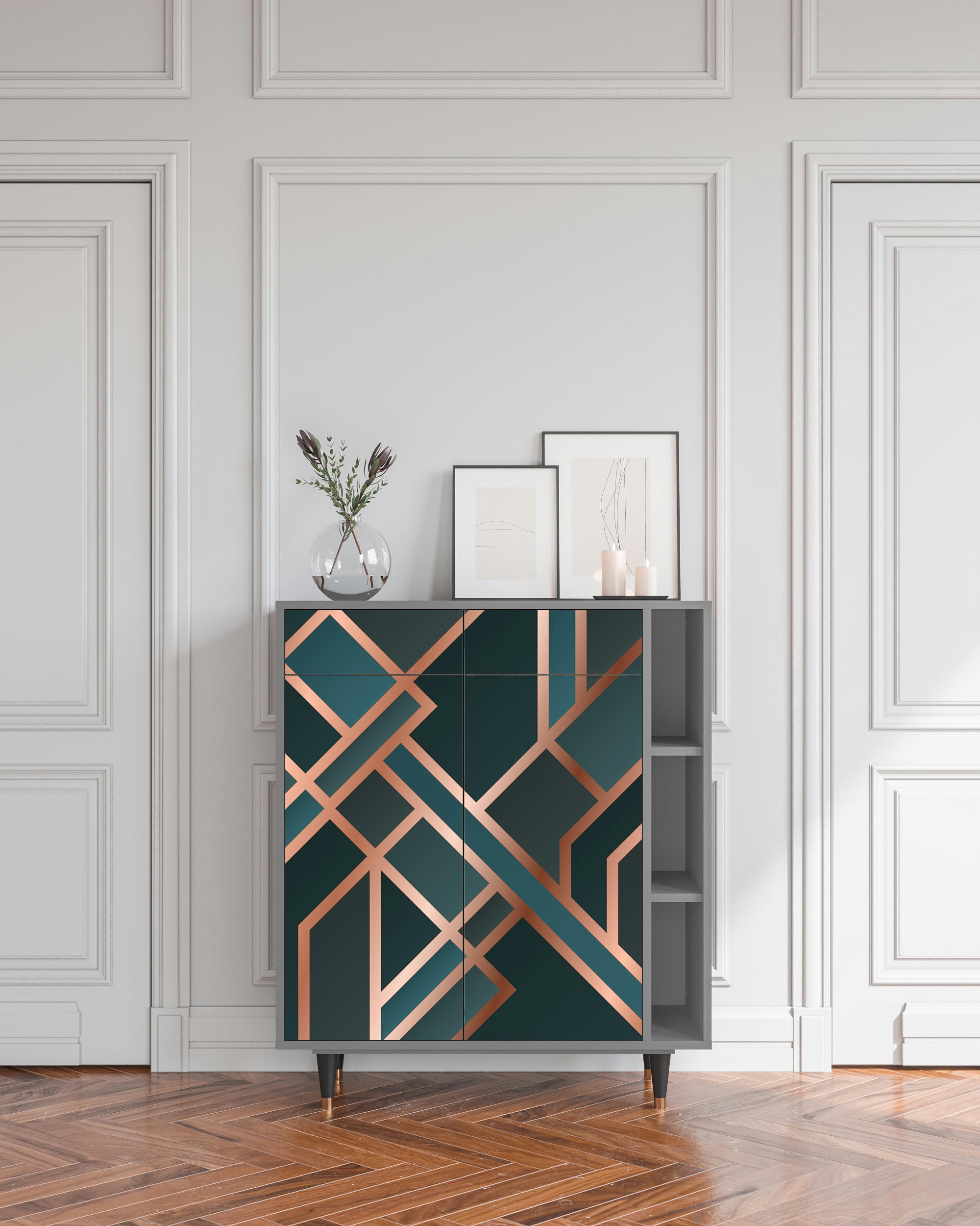 BRONZE CROSSROAD - Buffet  bleu-vert 2 tiroirs et 2 portes L 94 cm