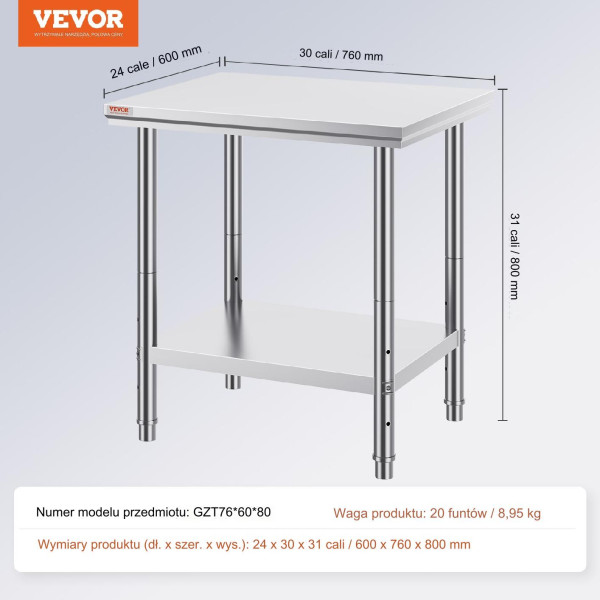 Stół Roboczy ze Stali Nierdzewnej – do Warsztatu i Gastronomii 60x76x80 cm